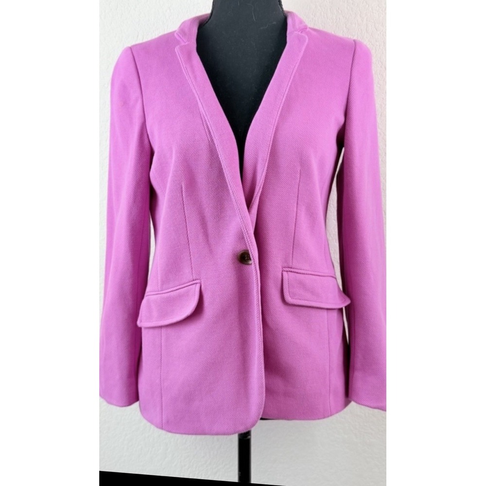 Talbots Petite Blazer Women's 8P Pink Cotton Blend Polka Dot Lined Preppy Career